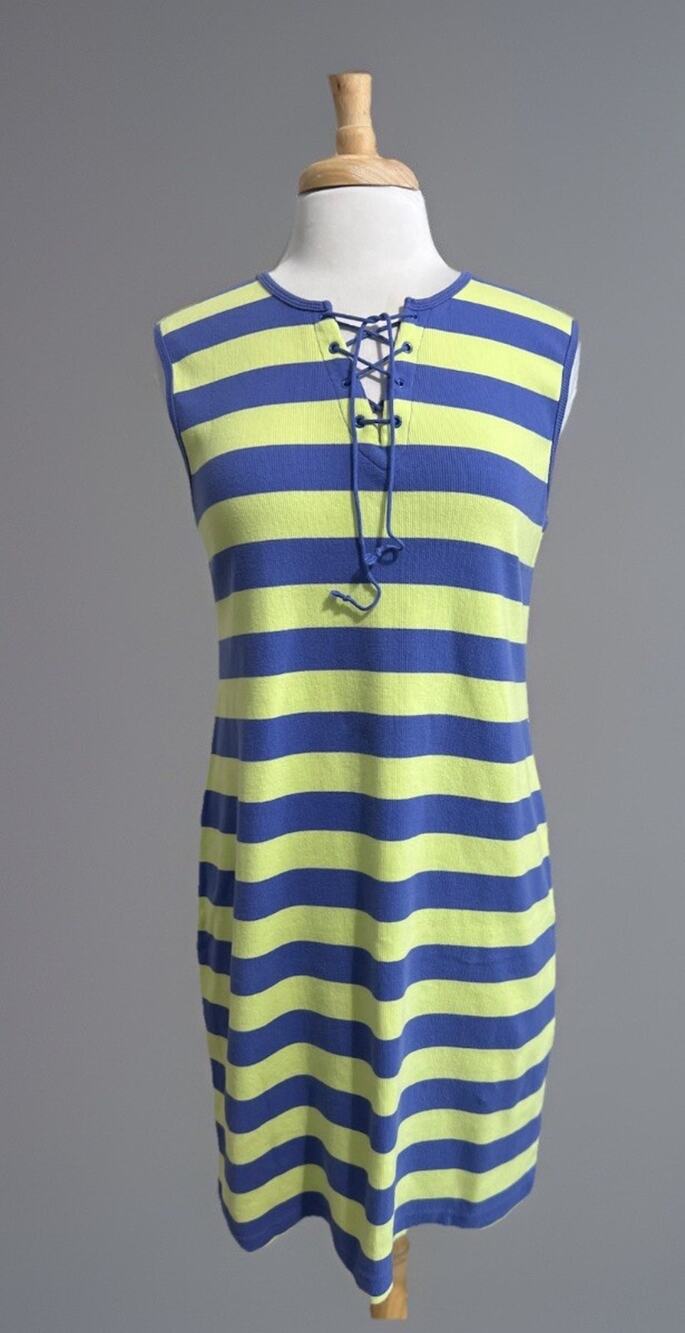 C&B SPORT Ribbed Tank Dress Striped Chartreuse Purple Corset Y2K Grunge Casual